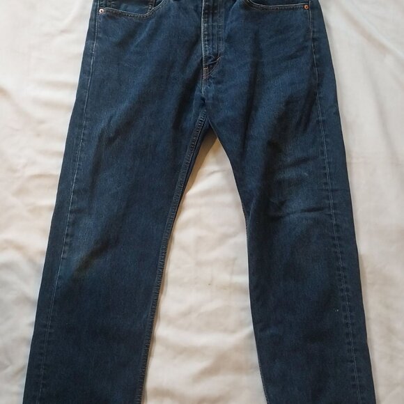 Levis Mens 505 Regular Fit Straight Leg Jeans Dark Blue Denim W34 L30 - Picture 2 of 9
